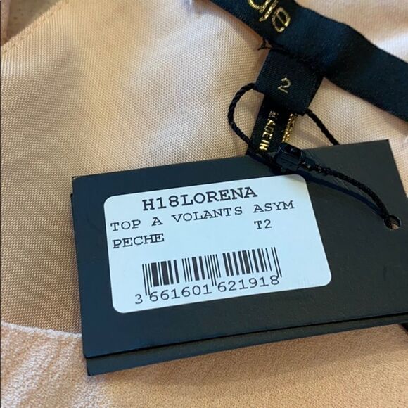 Maje Lorena Asymmetric Ruffle Crepe Top Peach M - Picture 12 of 15